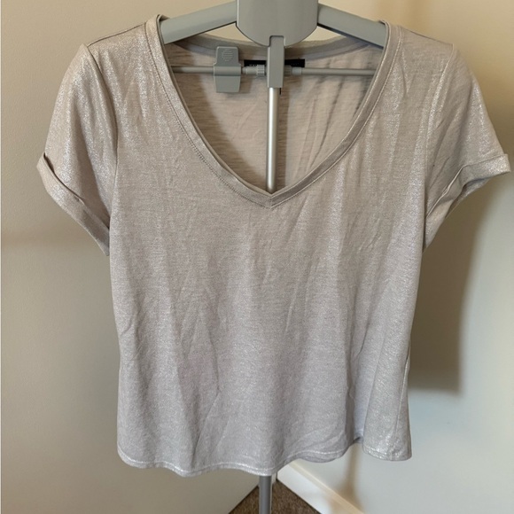 WHBM Shimmering Silver V-Neck Women's Top- GUC - Picture 1 of 5